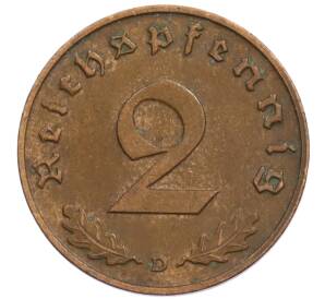 2 рейхспфеннига 1938 года D Германия — Фото №2