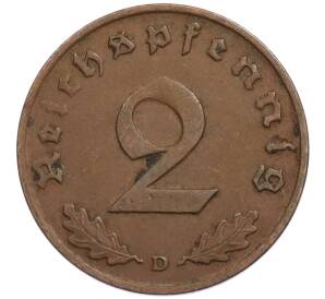 2 рейхспфеннига 1938 года D Германия — Фото №2