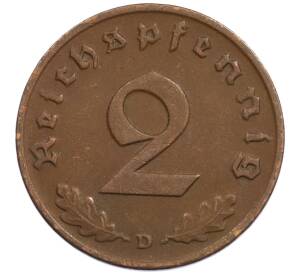 2 рейхспфеннига 1939 года D Германия — Фото №2