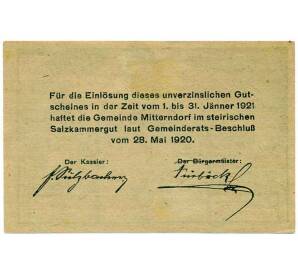 20 геллеров 1920 года Австрия — Бад-Миттерндорф (Нотгельд) — Фото №2