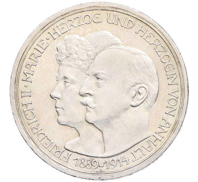 Монета 3 марки 1914 года Германия (Ангальт) «25 лет свадьбе Фридриха II и Марии Баденской» (Артикул: K10-2249) — Фото №1