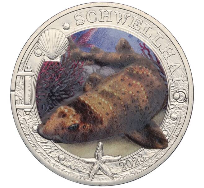 Монета 3 евро 2023 года Австрия «Светящаяся морская жизнь — Калифорнийская раздувающаяся акула» (Артикул: K10-2266) — Фото №1
