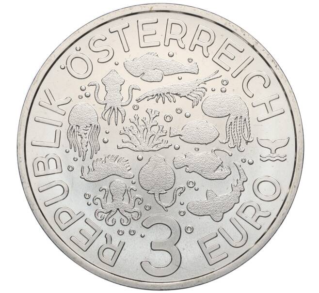 Монета 3 евро 2023 года Австрия «Светящаяся морская жизнь — Калифорнийская раздувающаяся акула» (Артикул: K10-2266) — Фото №2