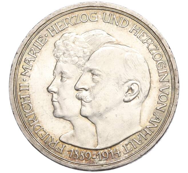 Монета 3 марки 1914 года Германия (Ангальт) «25 лет свадьбе Фридриха II и Марии Баденской» (Артикул: K10-2328) — Фото №1