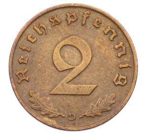2 рейхспфеннига 1939 года D Германия — Фото №2