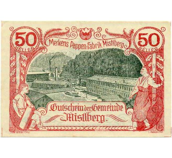 Банкнота 50 геллеров 1920 года Австрия — Мистльберг (Нотгельд) (Артикул: B2-14466) — Фото №1