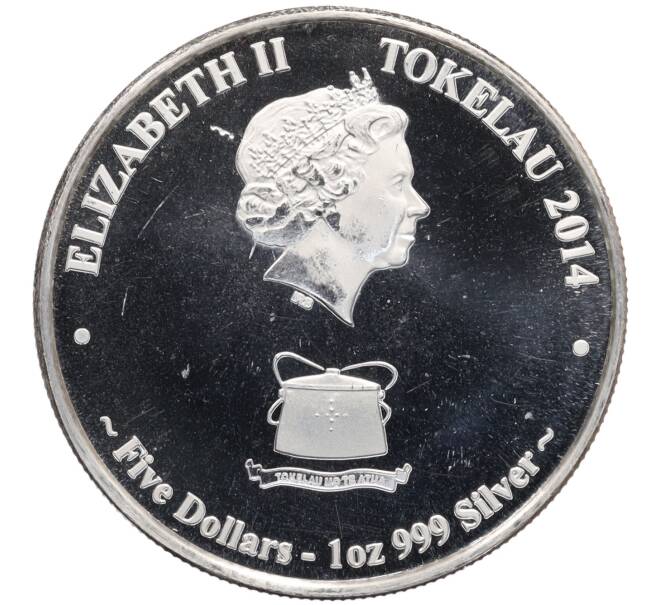 Монета 5 долларов 2014 года Токелау «Желтоперый тунец» (Артикул: K10-2862) — Фото №2