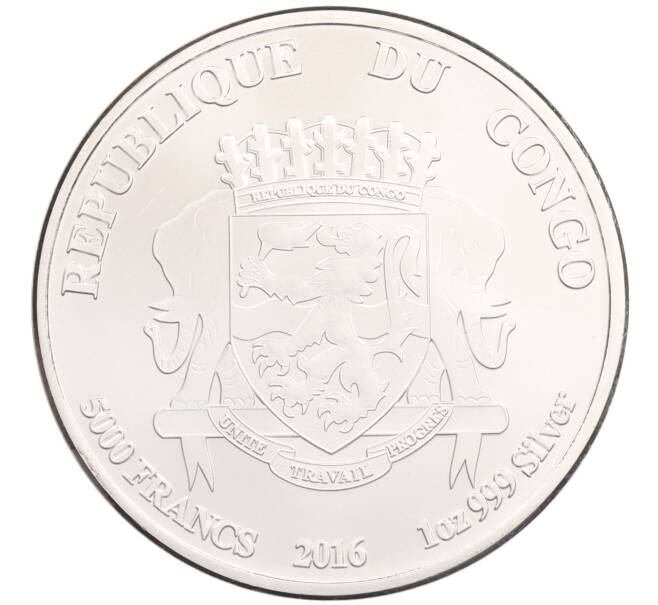 Монета 5000 франков 2016 года Конго «Африканский лев» (Артикул: K10-3237) — Фото №2