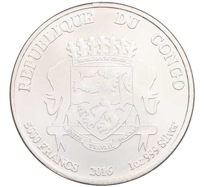 Монета 5000 франков 2016 года Конго «Африканский лев» (Артикул: K10-3666) — Фото №2