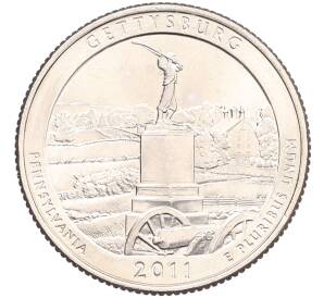 1/4 доллара (25 центов) 2011 года D США «Национальные парки — №6 Национальный парк Геттисберг» — Фото №1