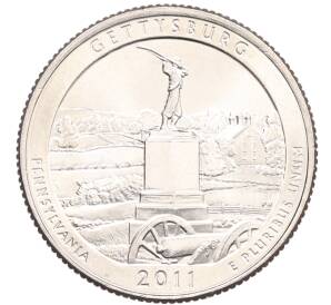 1/4 доллара (25 центов) 2011 года D США «Национальные парки — №6 Национальный парк Геттисберг»