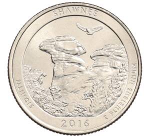 1/4 доллара (25 центов) 2016 года P США «Национальные парки — №31 Национальный лес Шоуни» — Фото №1