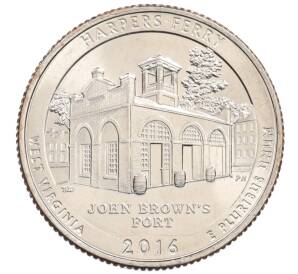 1/4 доллара (25 центов) 2016 года D США «Национальные парки — №33 Харперс Ферри» — Фото №1