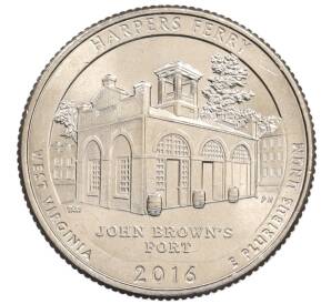 1/4 доллара (25 центов) 2016 года D США «Национальные парки — №33 Харперс Ферри» — Фото №1