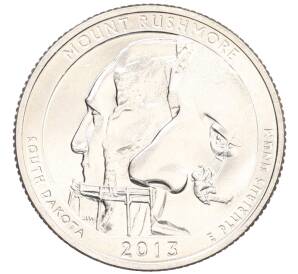 1/4 доллара (25 центов) 2013 года D США «Национальные парки — №20 Национальный мемориал Маунт-Рашмор» — Фото №1