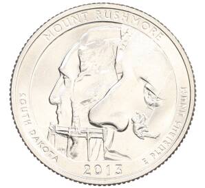 1/4 доллара (25 центов) 2013 года D США «Национальные парки — №20 Национальный мемориал Маунт-Рашмор» — Фото №1