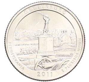 1/4 доллара (25 центов) 2011 года P США «Национальные парки — №6 Национальный парк Геттисберг» — Фото №1