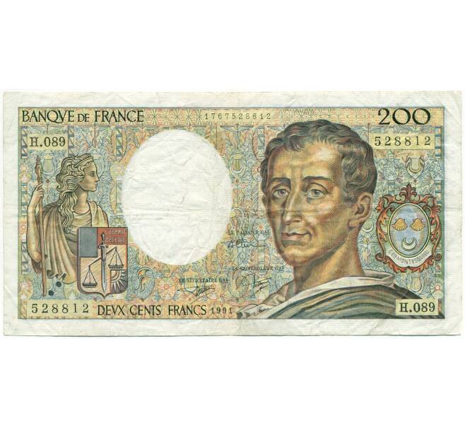 Банкнота 200 франков 1991 года Франция (Артикул: K10-3815) — Фото №1