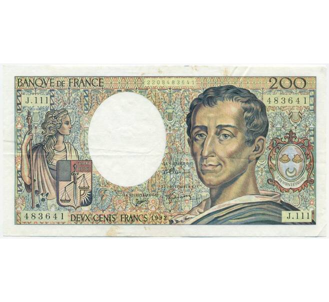 Банкнота 200 франков 1992 года Франция (Артикул: K10-3830) — Фото №1