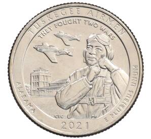 1/4 доллара (25 центов) 2021 года P США «Национальные парки — №56 Национальное историческое место Пилоты из Таскиги» — Фото №1