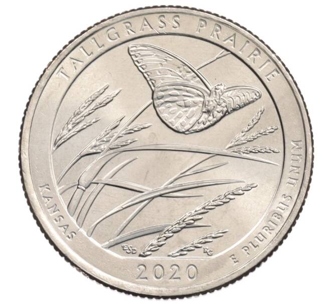 Монета 1/4 доллара (25 центов) 2020 года P США «Национальные парки — №55 Национальный заповедник Таллграсс Прейри» (Артикул: M2-90208) — Фото №1