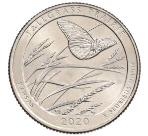 1/4 доллара (25 центов) 2020 года P США «Национальные парки — №55 Национальный заповедник Таллграсс Прейри»