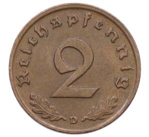 2 рейхспфеннига 1939 года D Германия — Фото №2