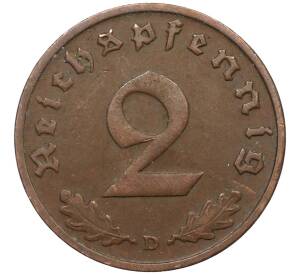 2 рейхспфеннига 1938 года D Германия — Фото №2