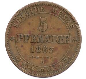 5 пфеннигов 1867 года Саксония — Фото №1