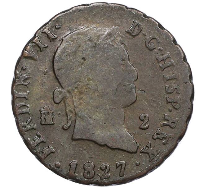 Монета 2 мараведи 1827 года Испания (Артикул: K10-4520) — Фото №1