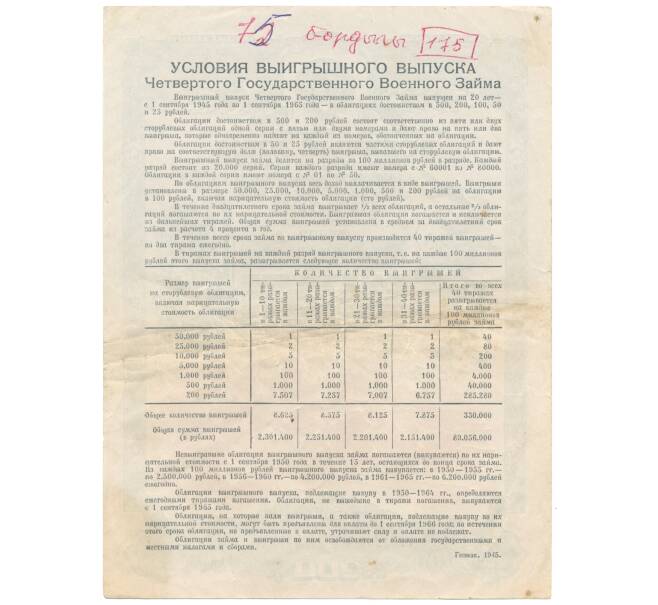 200 рублей 1945 года Облигация военного займа (Артикул B1-4395)