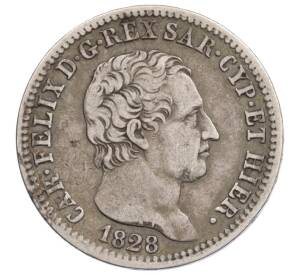 1 лира 1828 года Сардиния — Фото №1