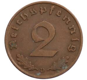 2 рейхспфеннига 1938 года D Германия — Фото №2