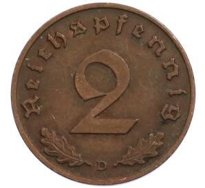 2 рейхспфеннига 1938 года D Германия — Фото №2