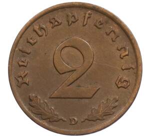 2 рейхспфеннига 1939 года D Германия — Фото №2