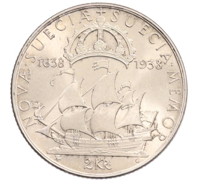 Монета 2 кроны 1938 года Швеция «300 лет поселению Делавэр» (Артикул: K10-5287) — Фото №1