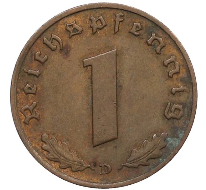 Монета 1 рейхспфенниг 1939 года D Германия (Артикул: K10-5394) — Фото №2