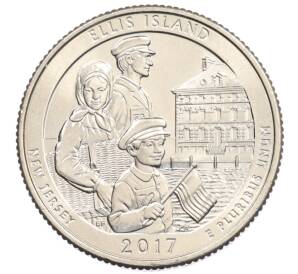 1/4 доллара (25 центов) 2017 года D США «Национальные парки — №39 Национальный монумент острова Эллис» — Фото №1