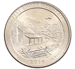 1/4 доллара (25 центов) 2014 года D США «Национальные парки — №21 Национальный парк Грейт-Смоки-Маунтинс» — Фото №1