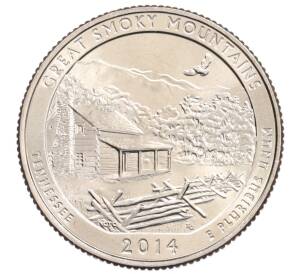 1/4 доллара (25 центов) 2014 года D США «Национальные парки — №21 Национальный парк Грейт-Смоки-Маунтинс» — Фото №1