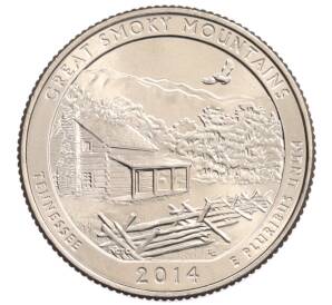 1/4 доллара (25 центов) 2014 года D США «Национальные парки — №21 Национальный парк Грейт-Смоки-Маунтинс» — Фото №1