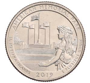 1/4 доллара (25 центов) 2019 года P США «Национальные парки — Американский Мемориальный Парк» — Фото №1
