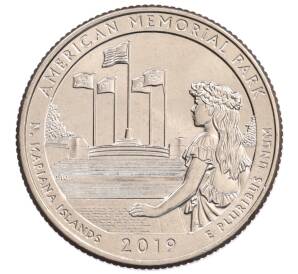 1/4 доллара (25 центов) 2019 года P США «Национальные парки — Американский Мемориальный Парк» — Фото №1