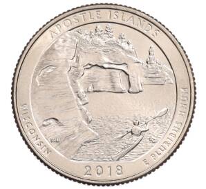 1/4 доллара (25 центов) 2018 года D США «Национальные парки — №42 Национальное побережье Апостл-Айлендс» — Фото №1