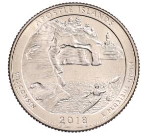 1/4 доллара (25 центов) 2018 года D США «Национальные парки — №42 Национальное побережье Апостл-Айлендс» — Фото №1