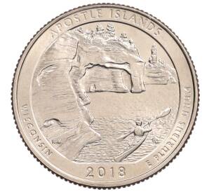 1/4 доллара (25 центов) 2018 года D США «Национальные парки — №42 Национальное побережье Апостл-Айлендс» — Фото №1