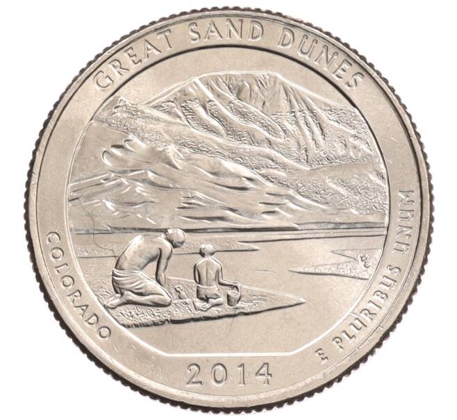 Монета 1/4 доллара (25 центов) 2014 года D США «Национальные парки — №24 Национальный парк Грейт-Санд-Дьюнс» (Артикул: M2-90270) — Фото №1