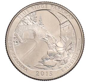 1/4 доллара (25 центов) 2015 года P США «Национальные парки — №28 Национальная автомагистраль Блу-Ридж» — Фото №1