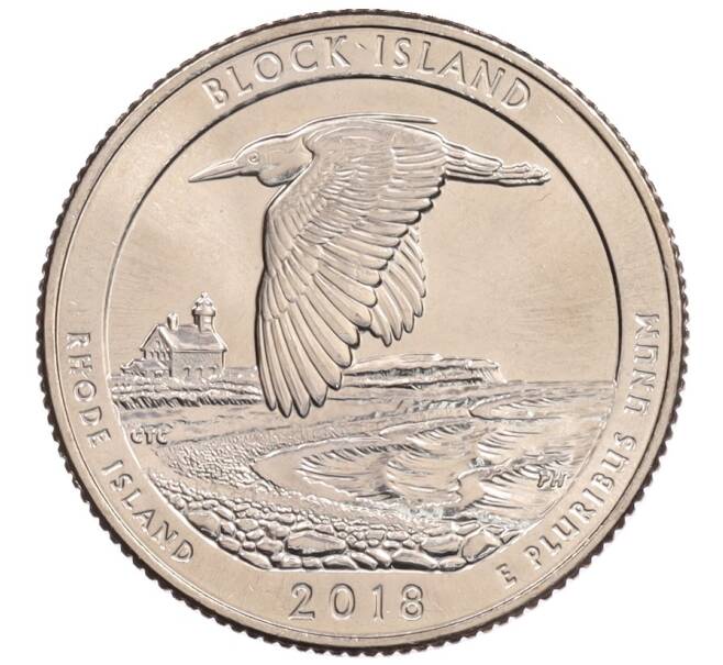 Монета 1/4 доллара (25 центов) 2018 года D США «Национальные парки — №45 Национальное убежище дикой природы острова Блок» (Артикул: M2-90290) — Фото №1