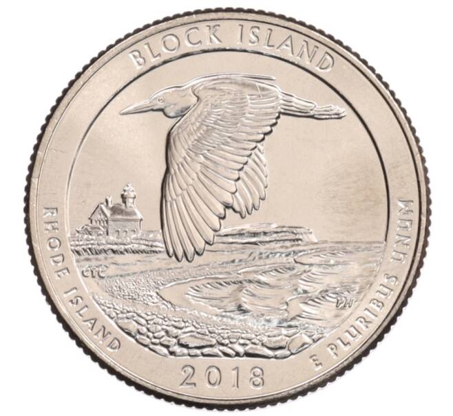 Монета 1/4 доллара (25 центов) 2018 года D США «Национальные парки — №45 Национальное убежище дикой природы острова Блок» (Артикул: M2-90291) — Фото №1